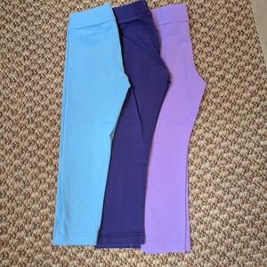 Primary Kids Leggings in Sky Blue, Deep Purple, and Lilac
